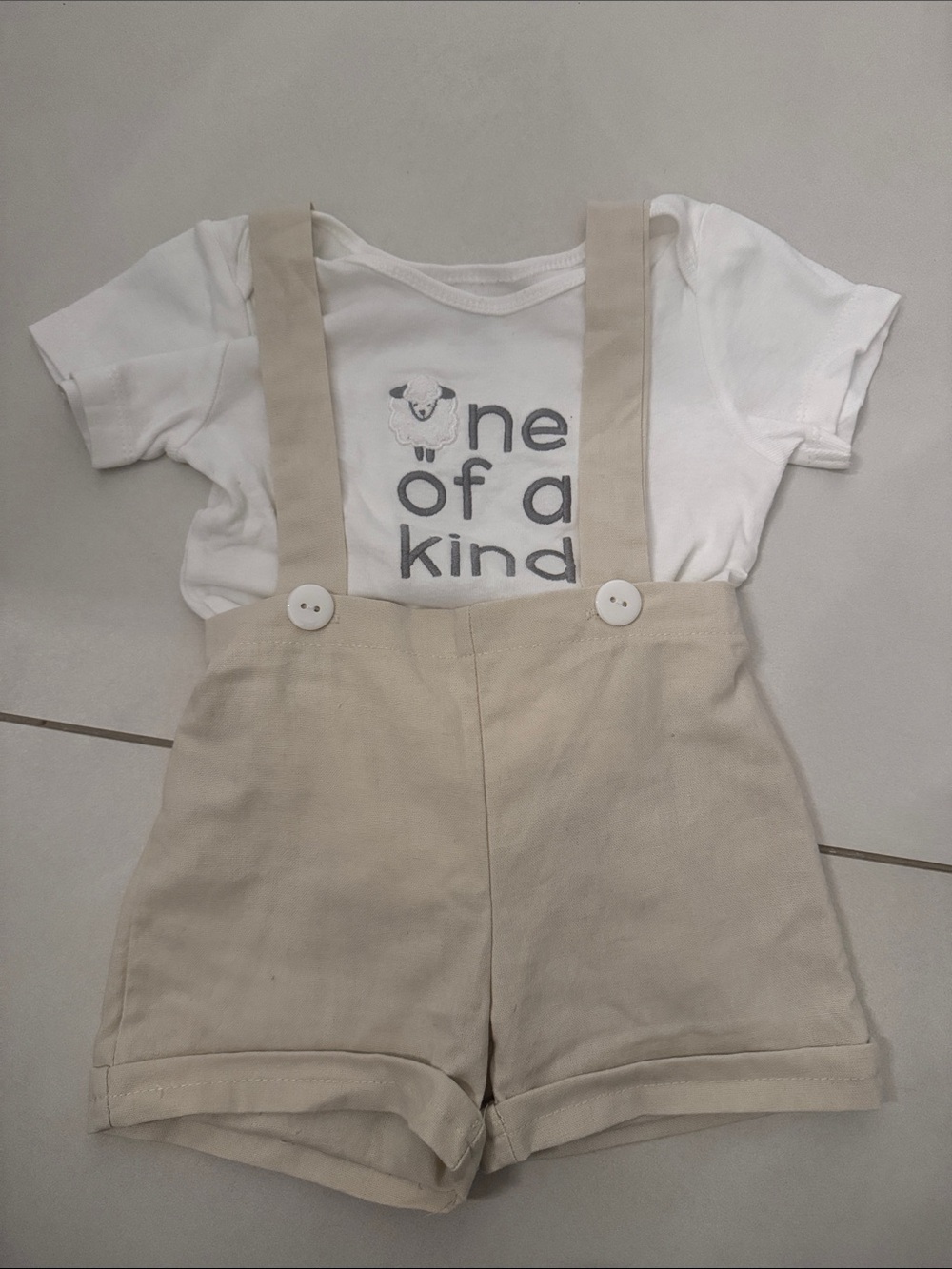 Janie and Jack Beige Suspender Shorts with White Tee
